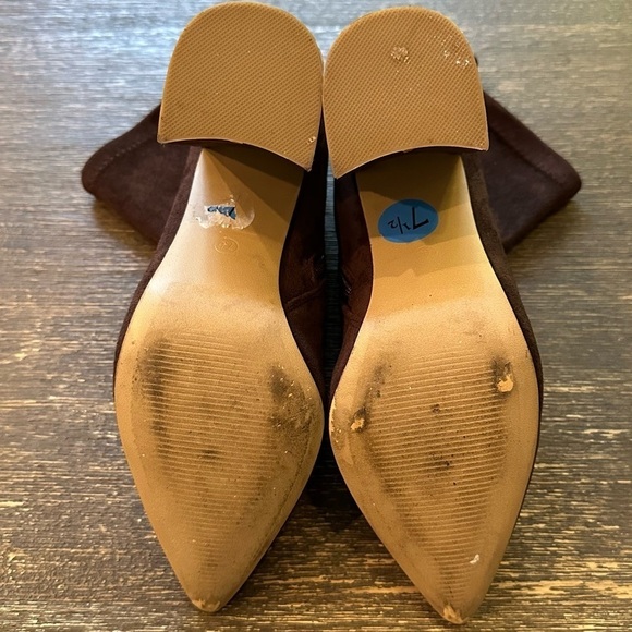 STEVE MADDEN FALONA BROWN FAUX SUEDE BLOCK HEEL ZIP SIDE HEEL GRIP BOOTIE 7.5 - Picture 3 of 9